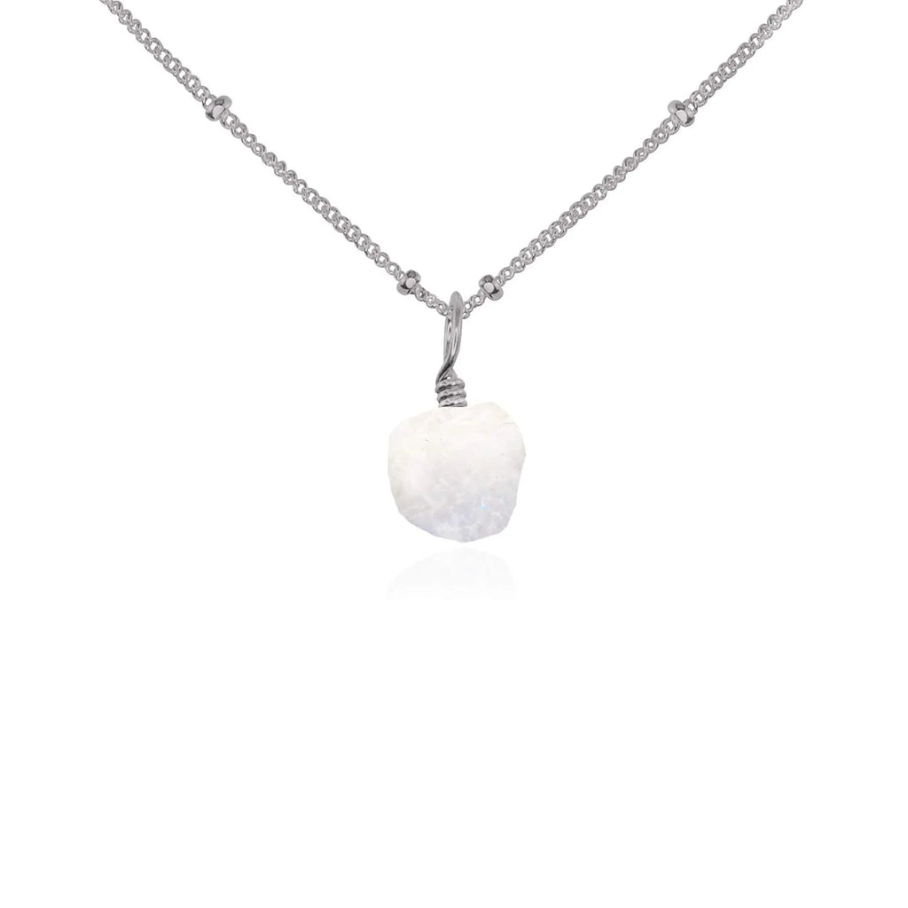 Tiny Raw Rainbow Moonstone Pendant Necklace - Tiny Raw Rainbow Moonstone Pendant Necklace - Stainless Steel / Satellite - Luna Tide Handmade Crystal Jewellery
