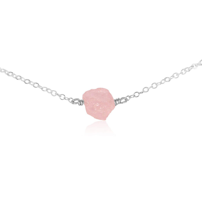 Tiny Raw Rose Quartz Crystal Nugget Choker - Tiny Raw Rose Quartz Crystal Nugget Choker - Sterling Silver - Luna Tide Handmade Crystal Jewellery