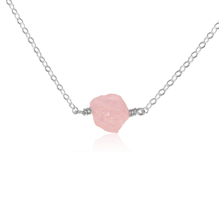 Tiny Raw Rose Quartz Crystal Nugget Necklace - Tiny Raw Rose Quartz Crystal Nugget Necklace - Sterling Silver - Luna Tide Handmade Crystal Jewellery