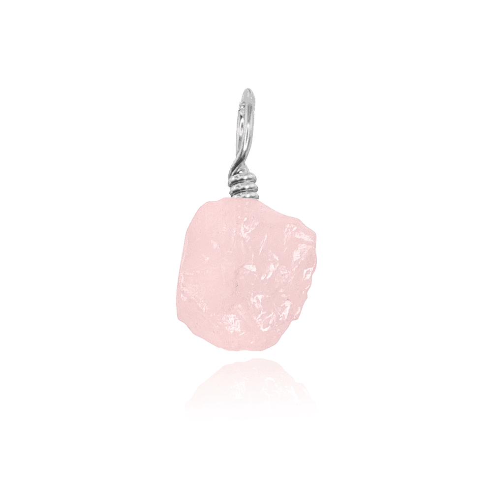 Tiny Raw Rose Quartz Crystal Pendant - Tiny Raw Rose Quartz Crystal Pendant - Sterling Silver - Luna Tide Handmade Crystal Jewellery
