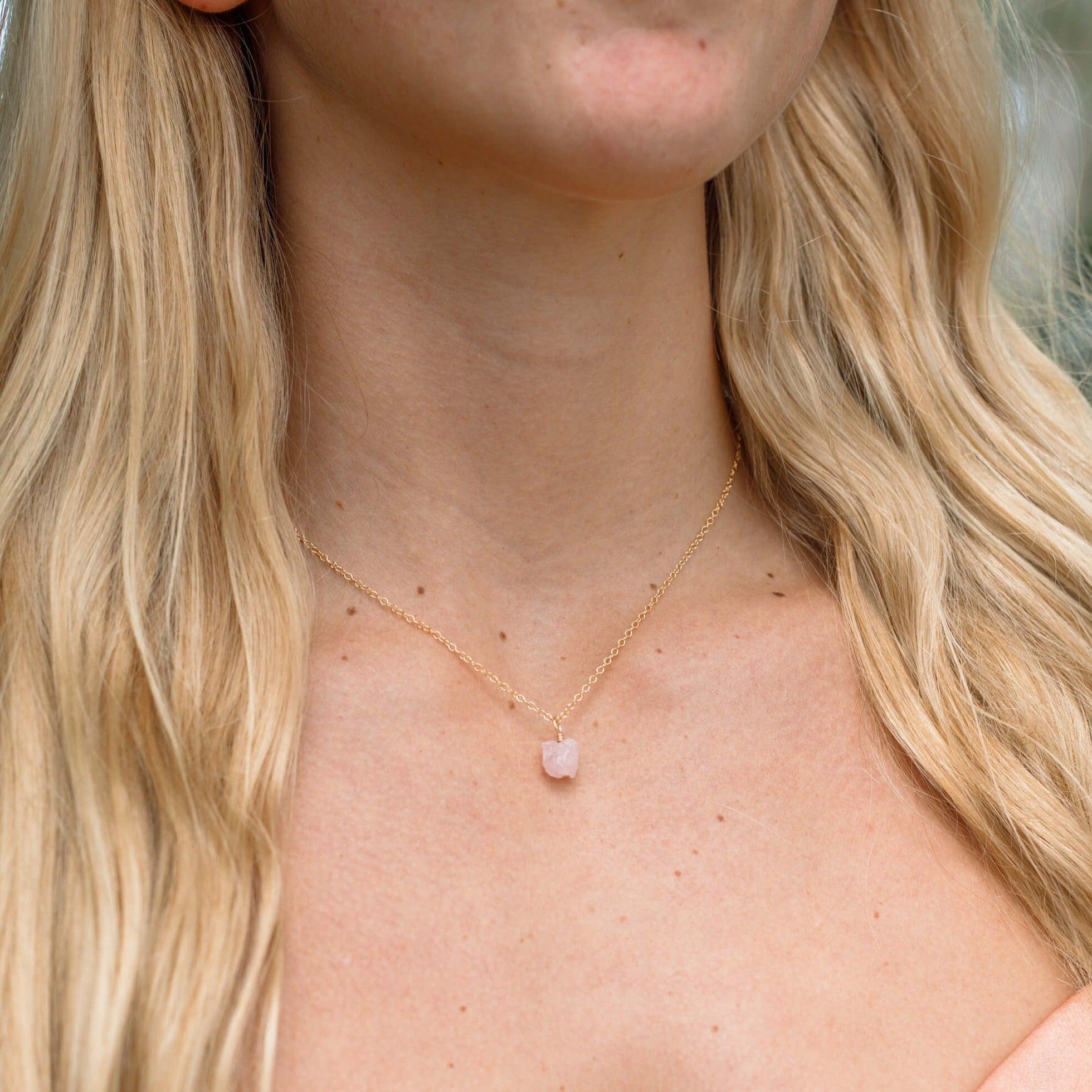 14K Rose popular Gold Belly Chain with Tiny Rose Quartz Gemstone Beads