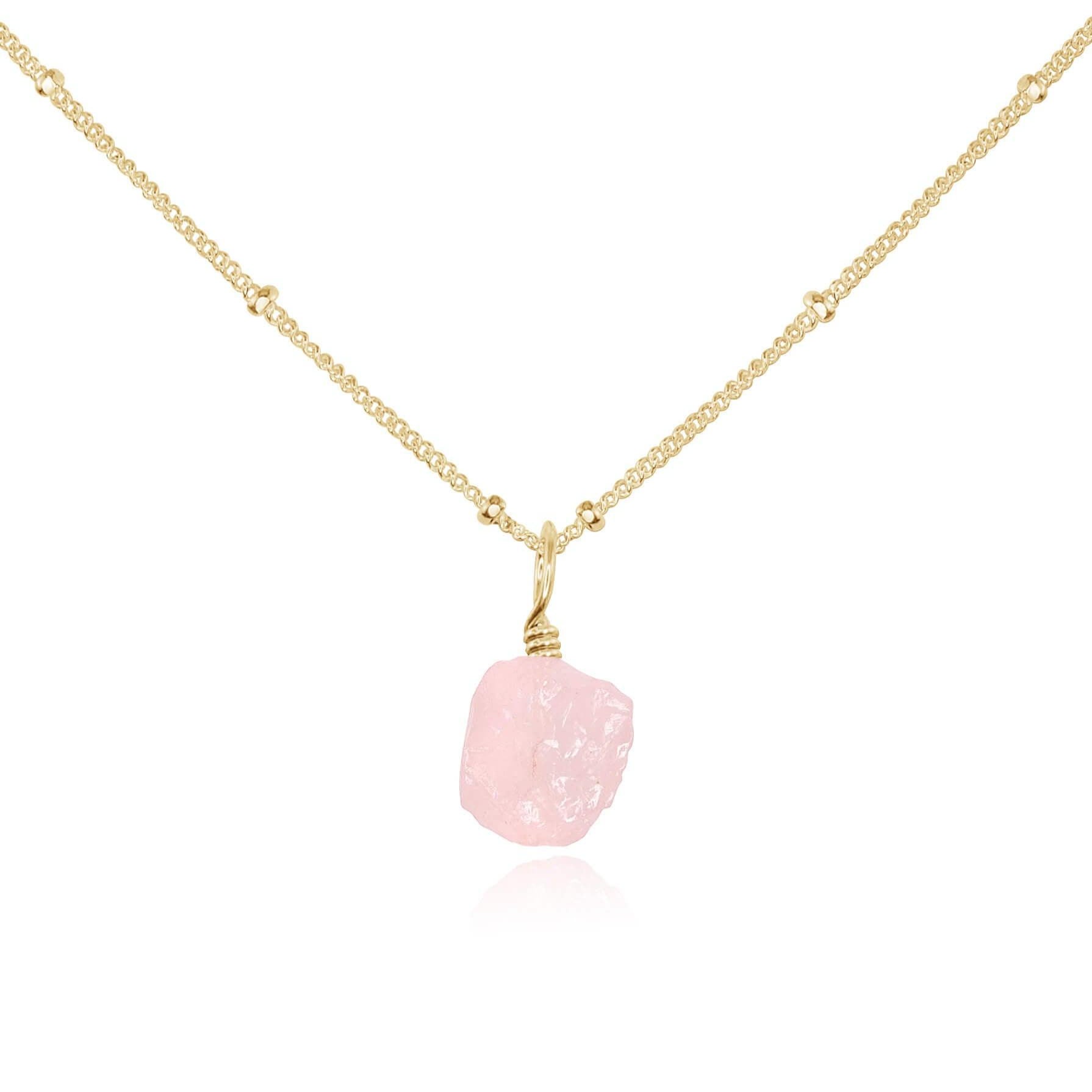 Tiny Raw Rose Quartz Pendant Necklace - Tiny Raw Rose Quartz Pendant Necklace - 14k Gold Fill / Satellite - Luna Tide Handmade Crystal Jewellery