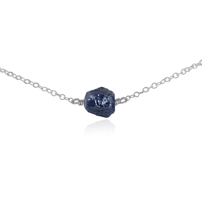 Tiny Raw Sapphire Crystal Nugget Choker - Tiny Raw Sapphire Crystal Nugget Choker - Stainless Steel - Luna Tide Handmade Crystal Jewellery