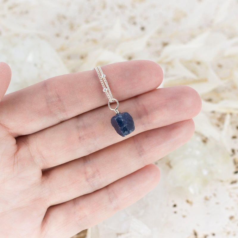 Tiny Raw Sapphire Pendant Necklace - Tiny Raw Sapphire Pendant Necklace - 14k Gold Fill / Cable - Luna Tide Handmade Crystal Jewellery