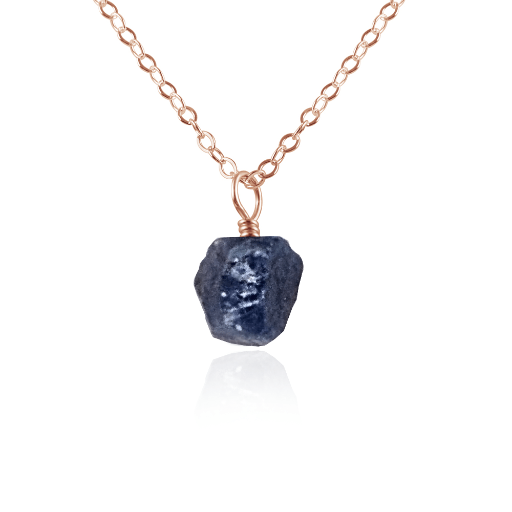 Tiny Raw Sapphire Pendant Necklace - Tiny Raw Sapphire Pendant Necklace - 14k Rose Gold Fill / Cable - Luna Tide Handmade Crystal Jewellery