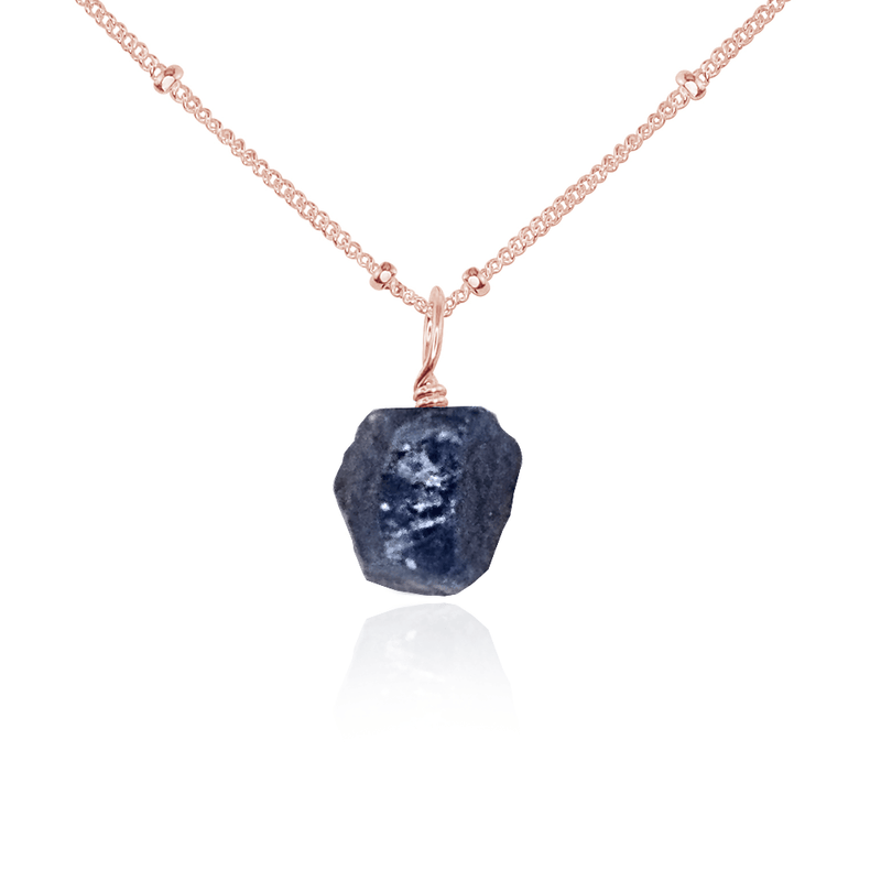 Tiny Raw Sapphire Pendant Necklace - Tiny Raw Sapphire Pendant Necklace - 14k Rose Gold Fill / Satellite - Luna Tide Handmade Crystal Jewellery