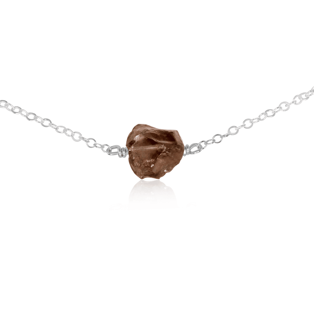 Tiny Raw Smoky Quartz Crystal Nugget Choker - Tiny Raw Smoky Quartz Crystal Nugget Choker - Sterling Silver - Luna Tide Handmade Crystal Jewellery