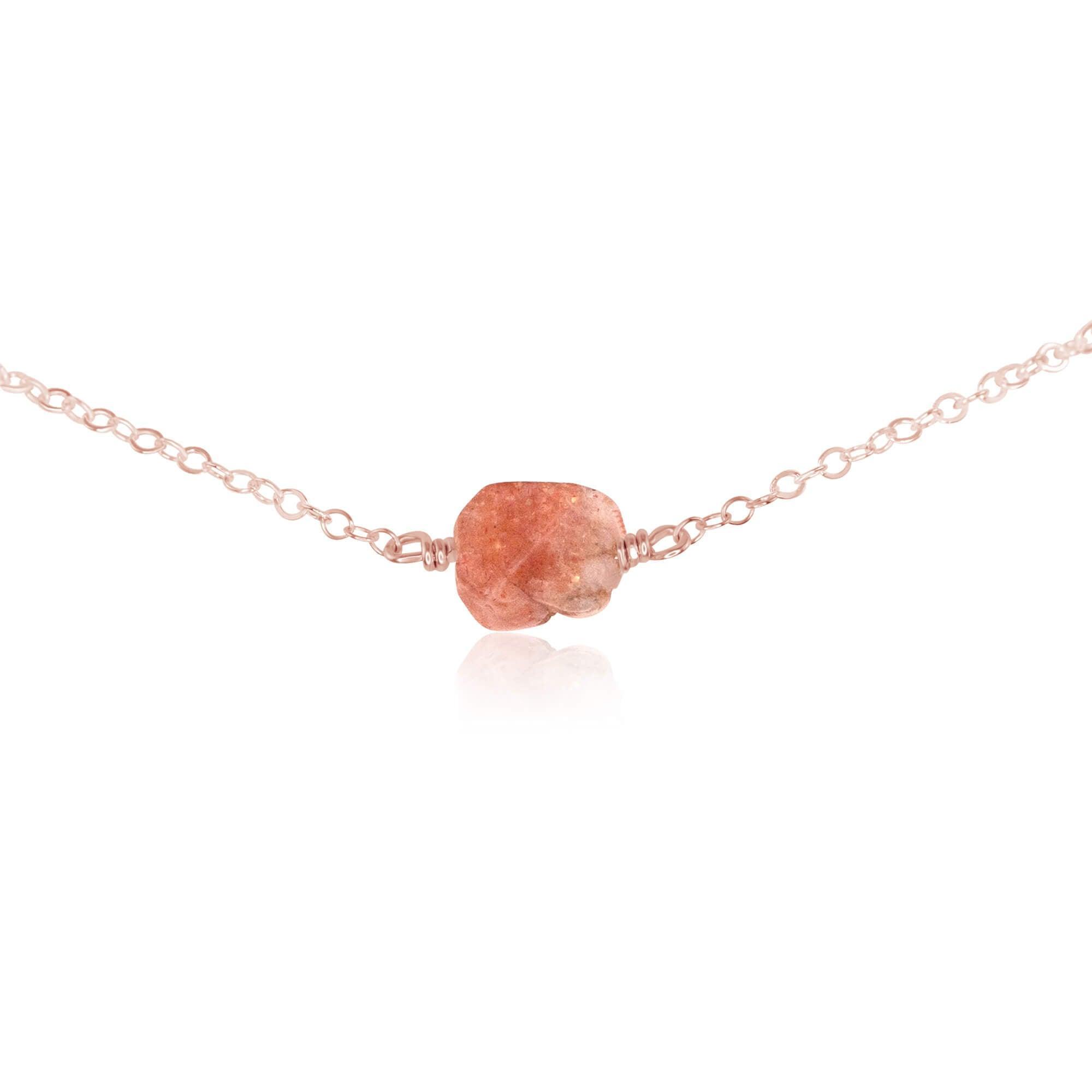Tiny Raw Sunstone Crystal Nugget Choker - Tiny Raw Sunstone Crystal Nugget Choker - 14k Rose Gold Fill - Luna Tide Handmade Crystal Jewellery