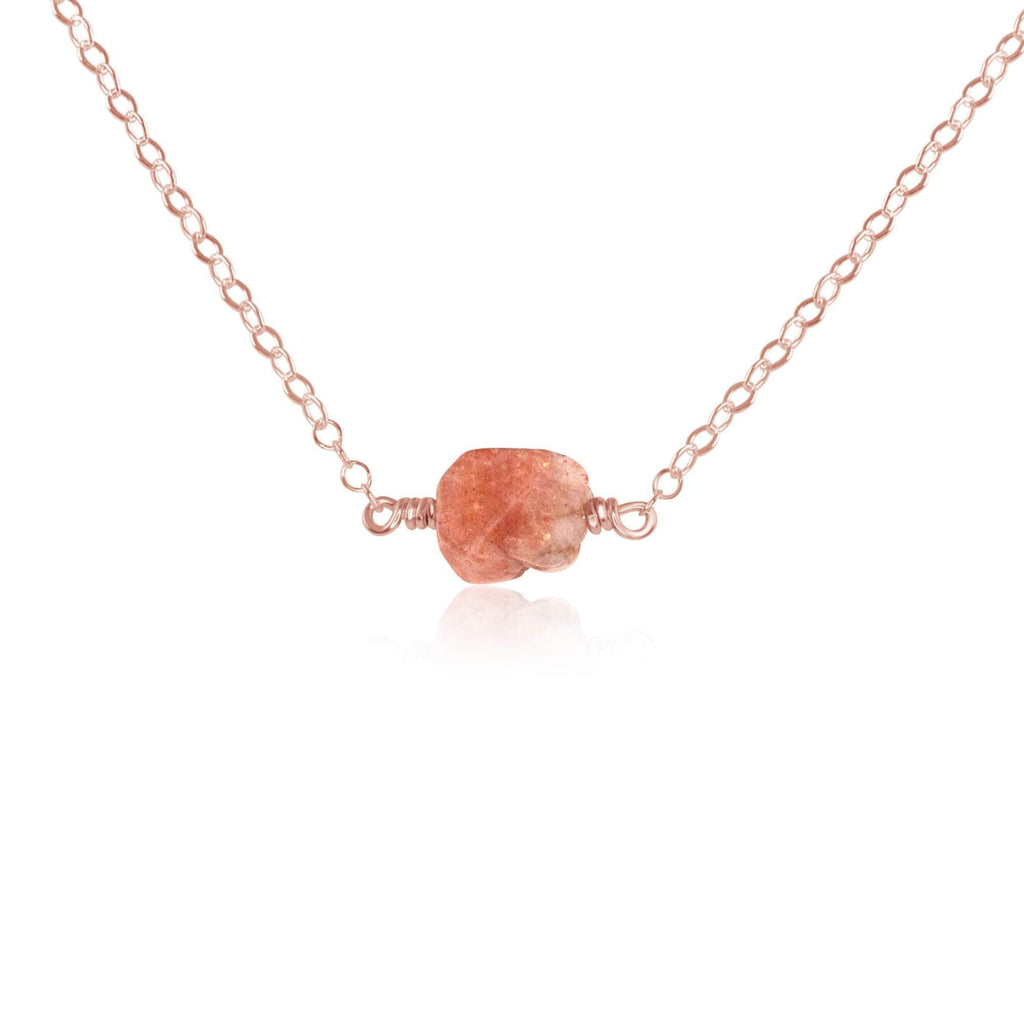 Tiny Raw Sunstone Crystal Nugget Necklace - Tiny Raw Sunstone Crystal Nugget Necklace - 14k Rose Gold Fill - Luna Tide Handmade Crystal Jewellery
