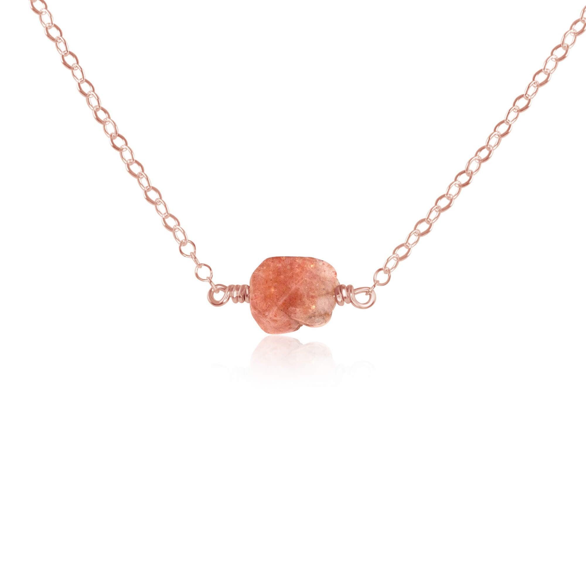 Tiny Raw Sunstone Crystal Nugget Necklace - Tiny Raw Sunstone Crystal Nugget Necklace - 14k Rose Gold Fill - Luna Tide Handmade Crystal Jewellery