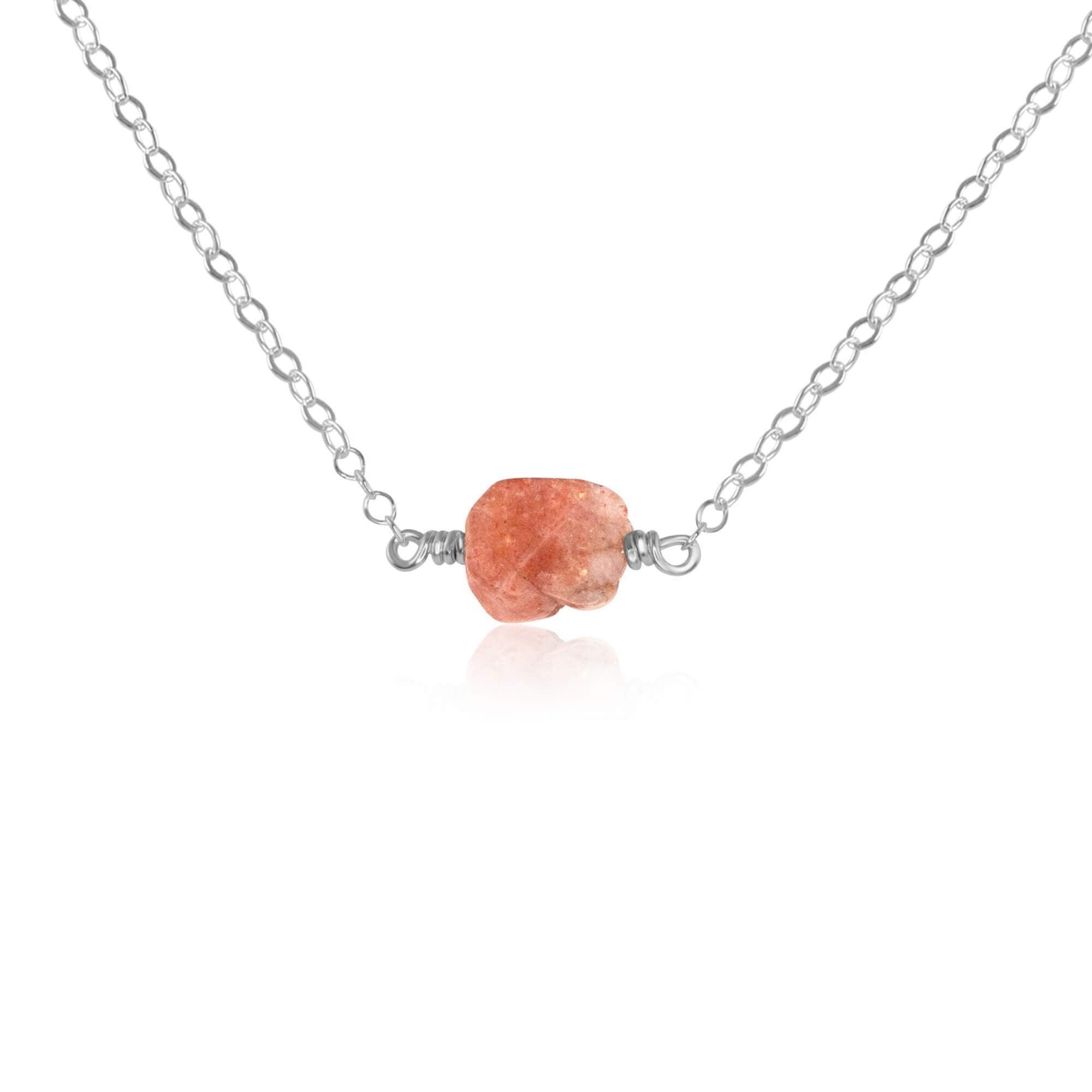 Tiny Raw Sunstone Crystal Nugget Necklace - Tiny Raw Sunstone Crystal Nugget Necklace - Sterling Silver - Luna Tide Handmade Crystal Jewellery