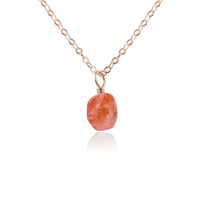 Tiny Raw Sunstone Pendant Necklace - Tiny Raw Sunstone Pendant Necklace - 14k Rose Gold Fill / Cable - Luna Tide Handmade Crystal Jewellery
