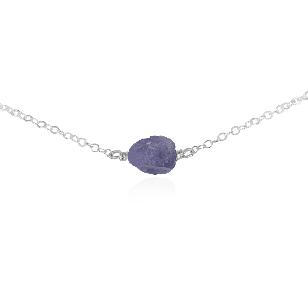 Tiny Raw Tanzanite Crystal Nugget Choker - Tiny Raw Tanzanite Crystal Nugget Choker - Sterling Silver - Luna Tide Handmade Crystal Jewellery