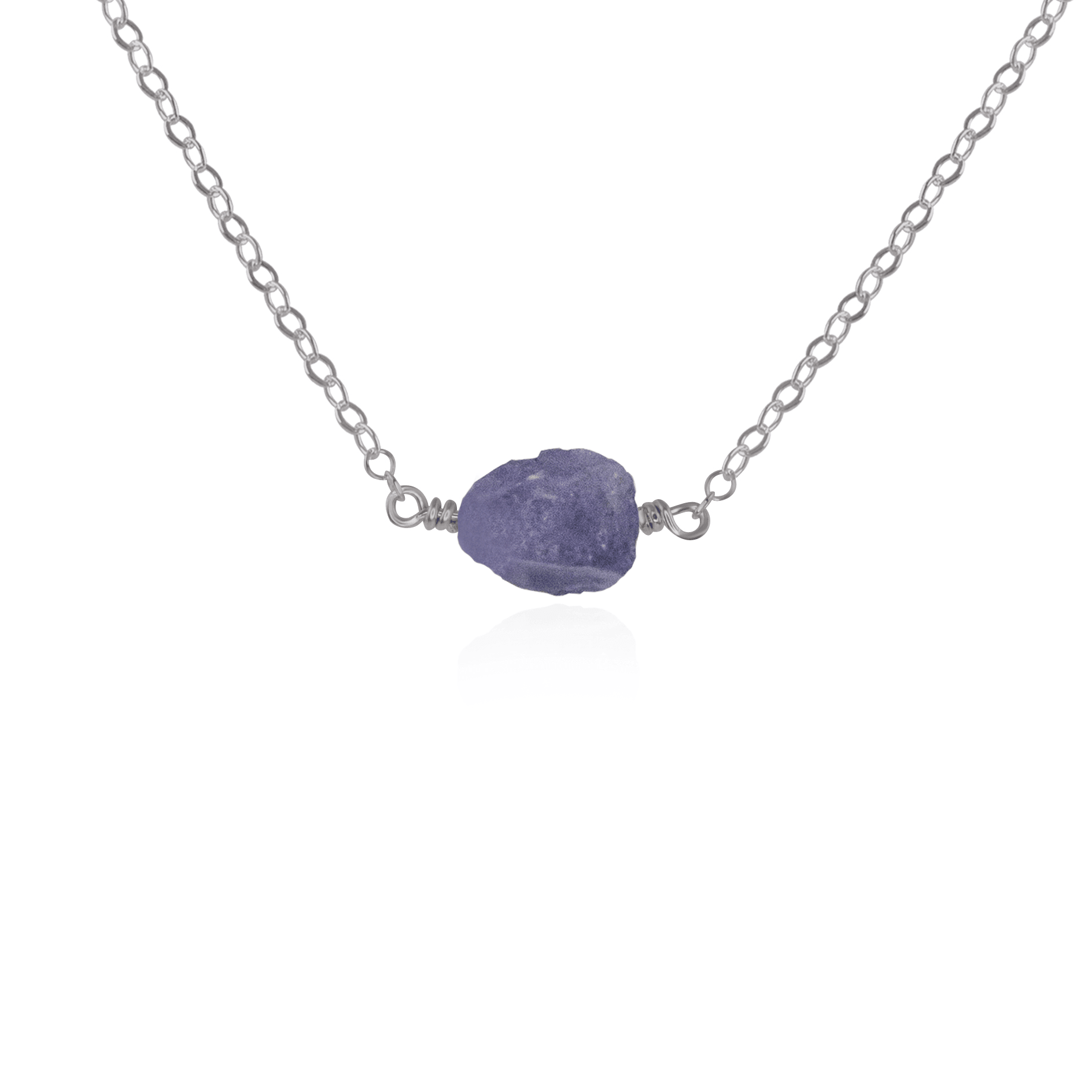 Tiny Raw Tanzanite Crystal Nugget Necklace - Tiny Raw Tanzanite Crystal Nugget Necklace - Stainless Steel - Luna Tide Handmade Crystal Jewellery