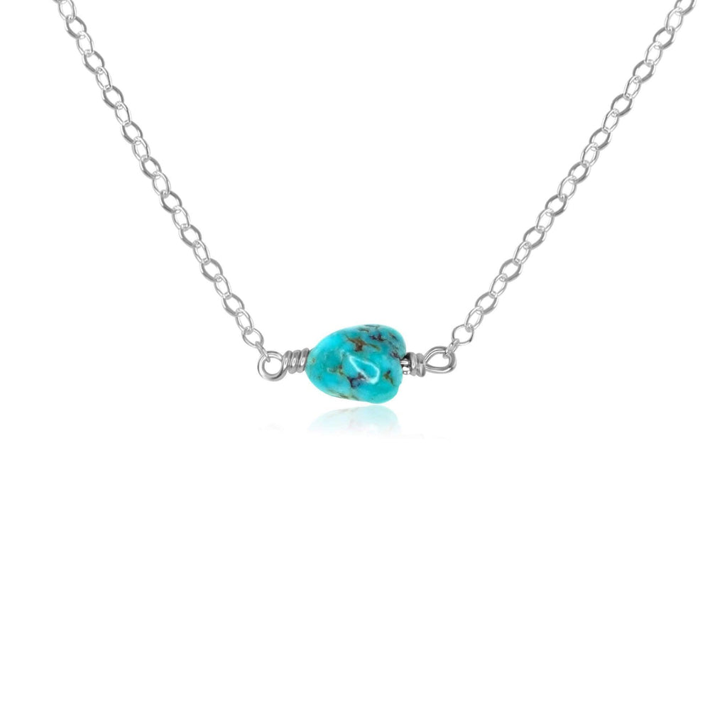 Tiny Raw Turquoise Crystal Nugget Necklace - Tiny Raw Turquoise Crystal Nugget Necklace - Sterling Silver - Luna Tide Handmade Crystal Jewellery
