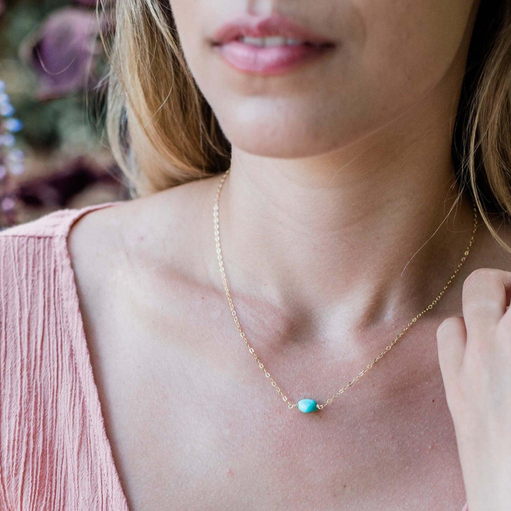 Tiny Raw Turquoise Crystal Nugget Necklace - Tiny Raw Turquoise Crystal Nugget Necklace - Sterling Silver - Luna Tide Handmade Crystal Jewellery