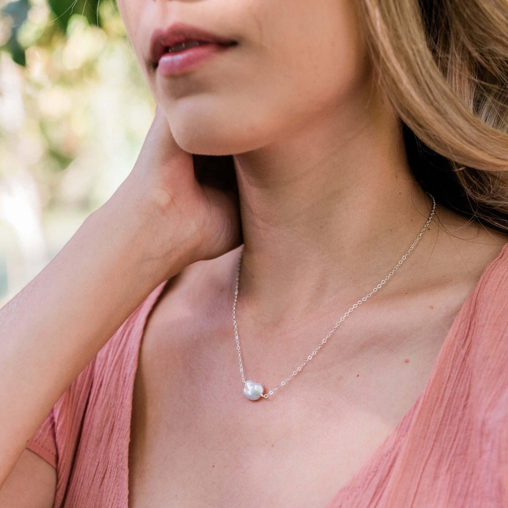 Tiny Raw White Freshwater Pearl Crystal Nugget Necklace - Tiny Raw White Freshwater Pearl Crystal Nugget Necklace - 14k Gold Fill - Luna Tide Handmade Crystal Jewellery