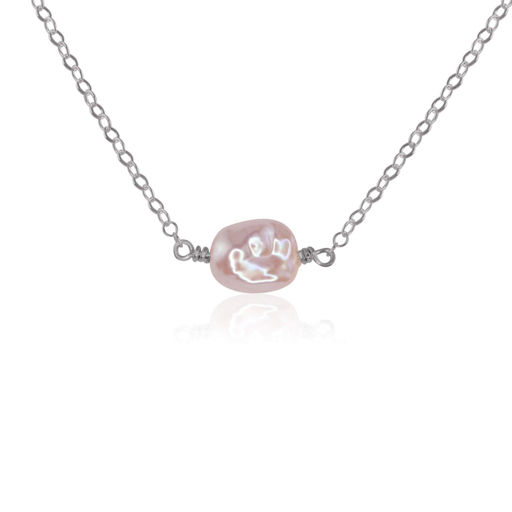 Tiny Raw White Freshwater Pearl Crystal Nugget Necklace - Tiny Raw White Freshwater Pearl Crystal Nugget Necklace - Stainless Steel - Luna Tide Handmade Crystal Jewellery