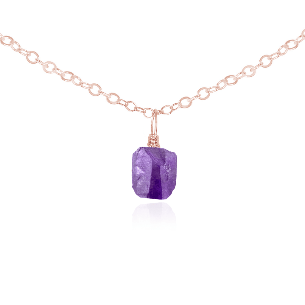 Tiny Rough Amethyst Gemstone Pendant Choker - Tiny Rough Amethyst Gemstone Pendant Choker - 14k Rose Gold Fill / Cable - Luna Tide Handmade Crystal Jewellery