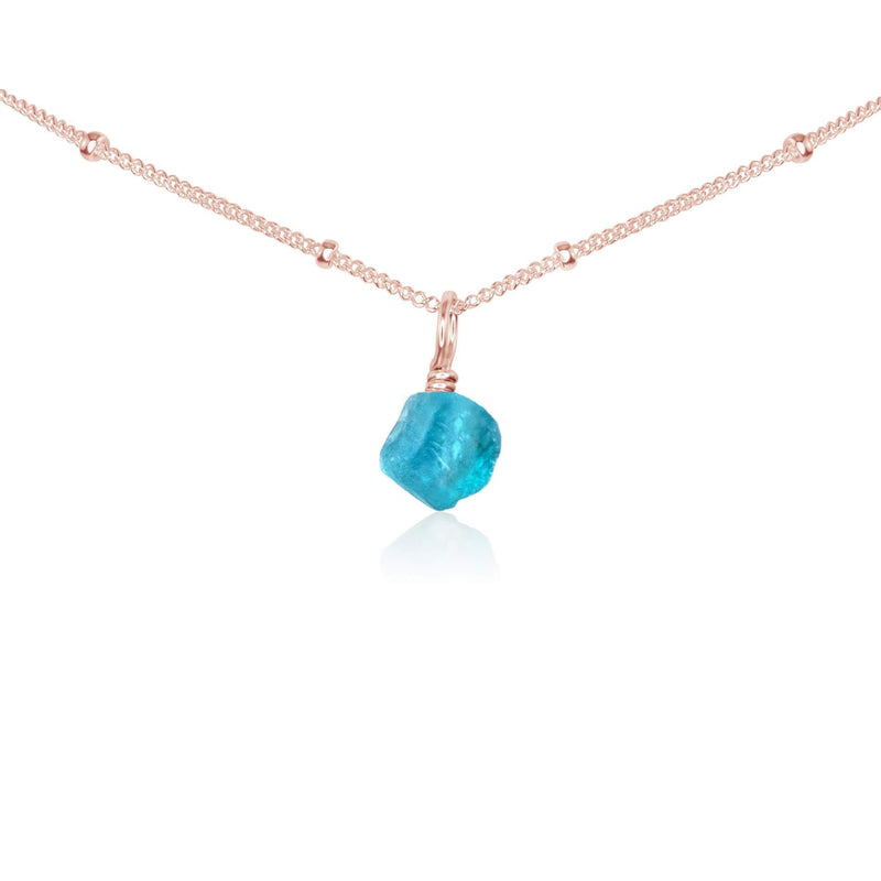 Tiny Rough Apatite Gemstone Pendant Choker - Tiny Rough Apatite Gemstone Pendant Choker - 14k Rose Gold Fill / Satellite - Luna Tide Handmade Crystal Jewellery
