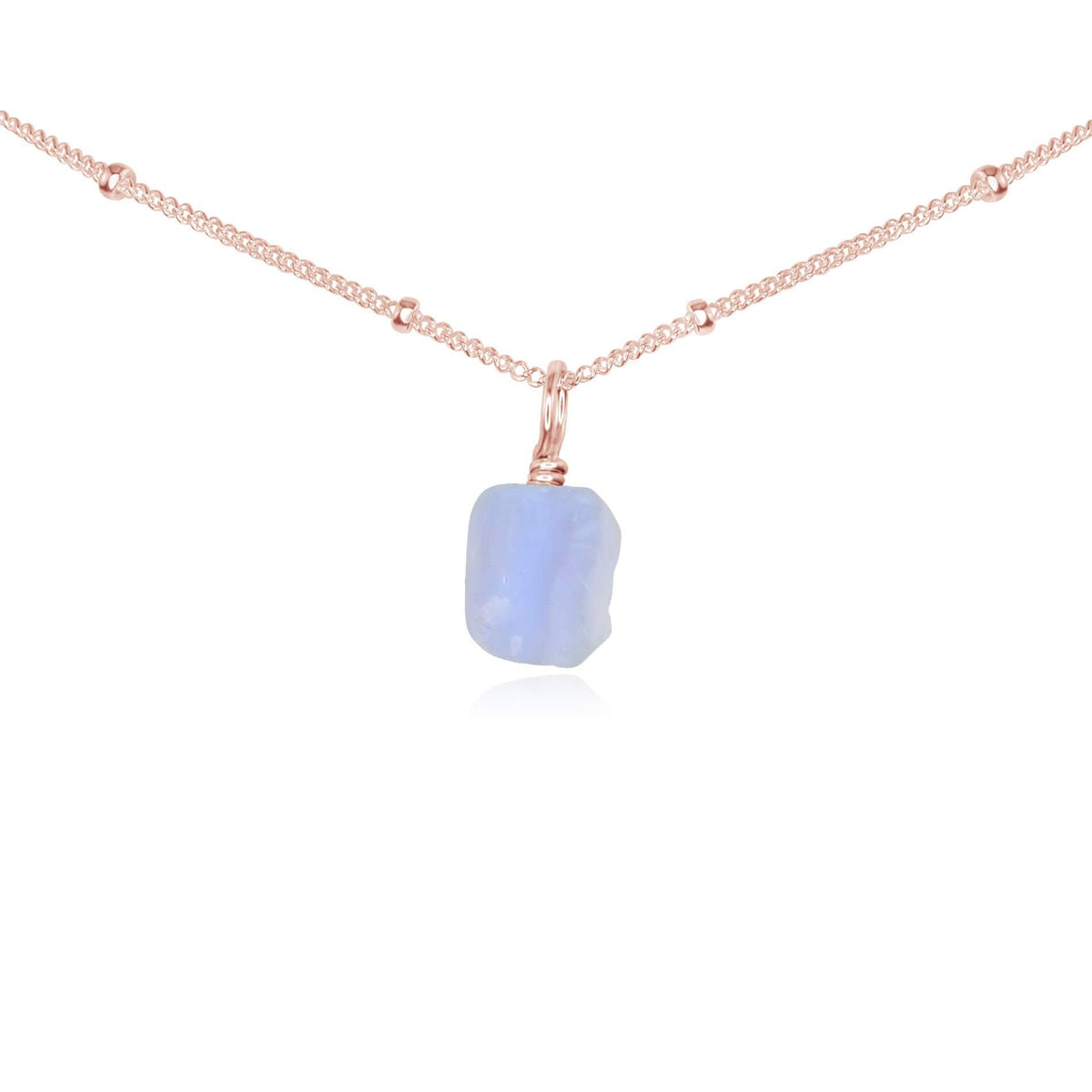 Tiny Rough Blue Lace Agate Gemstone Pendant Choker - Tiny Rough Blue Lace Agate Gemstone Pendant Choker - 14k Rose Gold Fill / Satellite - Luna Tide Handmade Crystal Jewellery