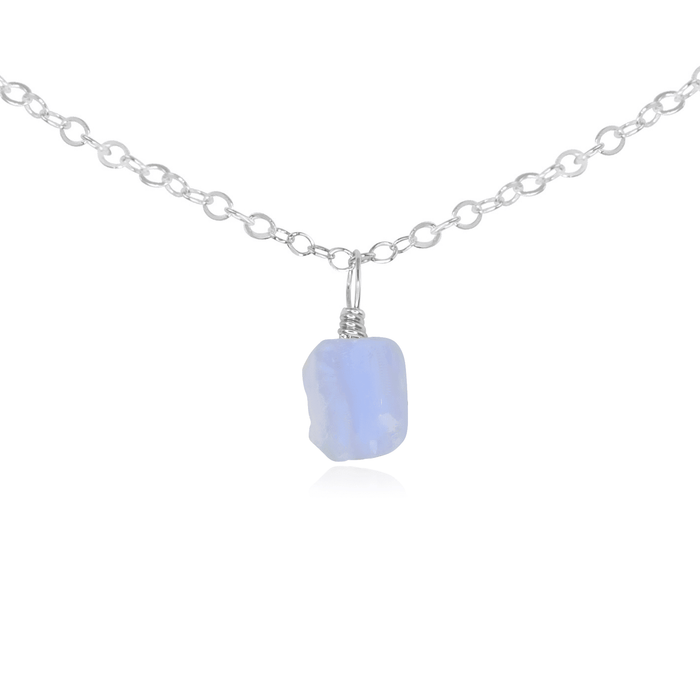 Tiny Rough Blue Lace Agate Gemstone Pendant Choker - Tiny Rough Blue Lace Agate Gemstone Pendant Choker - Sterling Silver / Cable - Luna Tide Handmade Crystal Jewellery