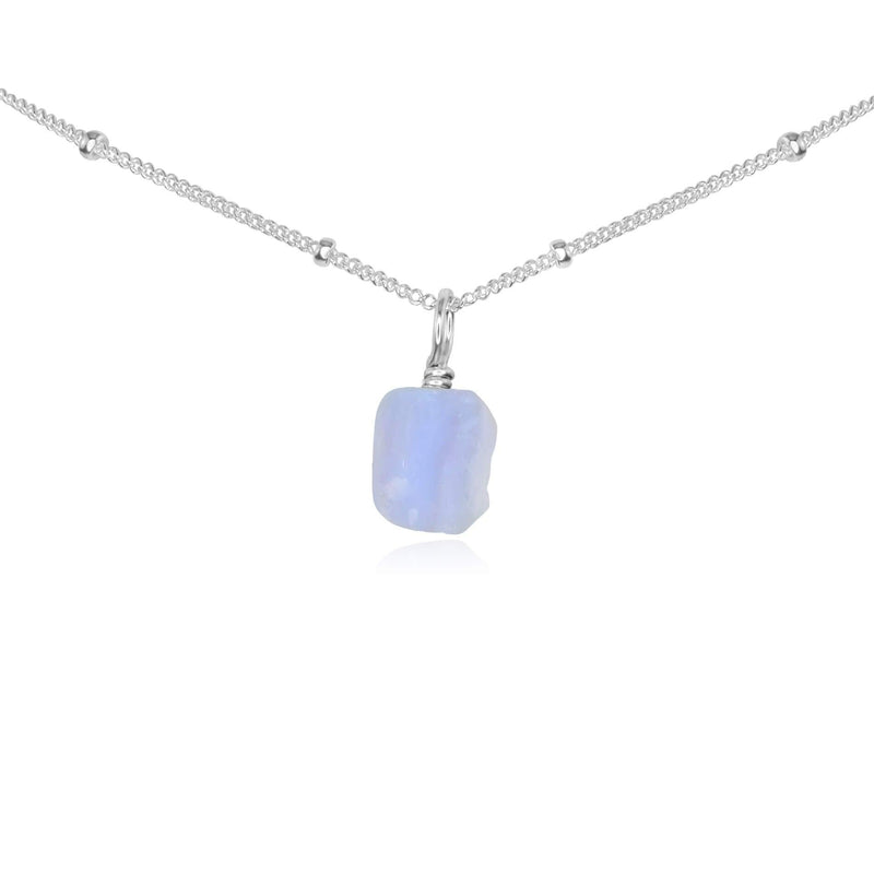 Tiny Rough Blue Lace Agate Gemstone Pendant Choker - Tiny Rough Blue Lace Agate Gemstone Pendant Choker - Sterling Silver / Satellite - Luna Tide Handmade Crystal Jewellery