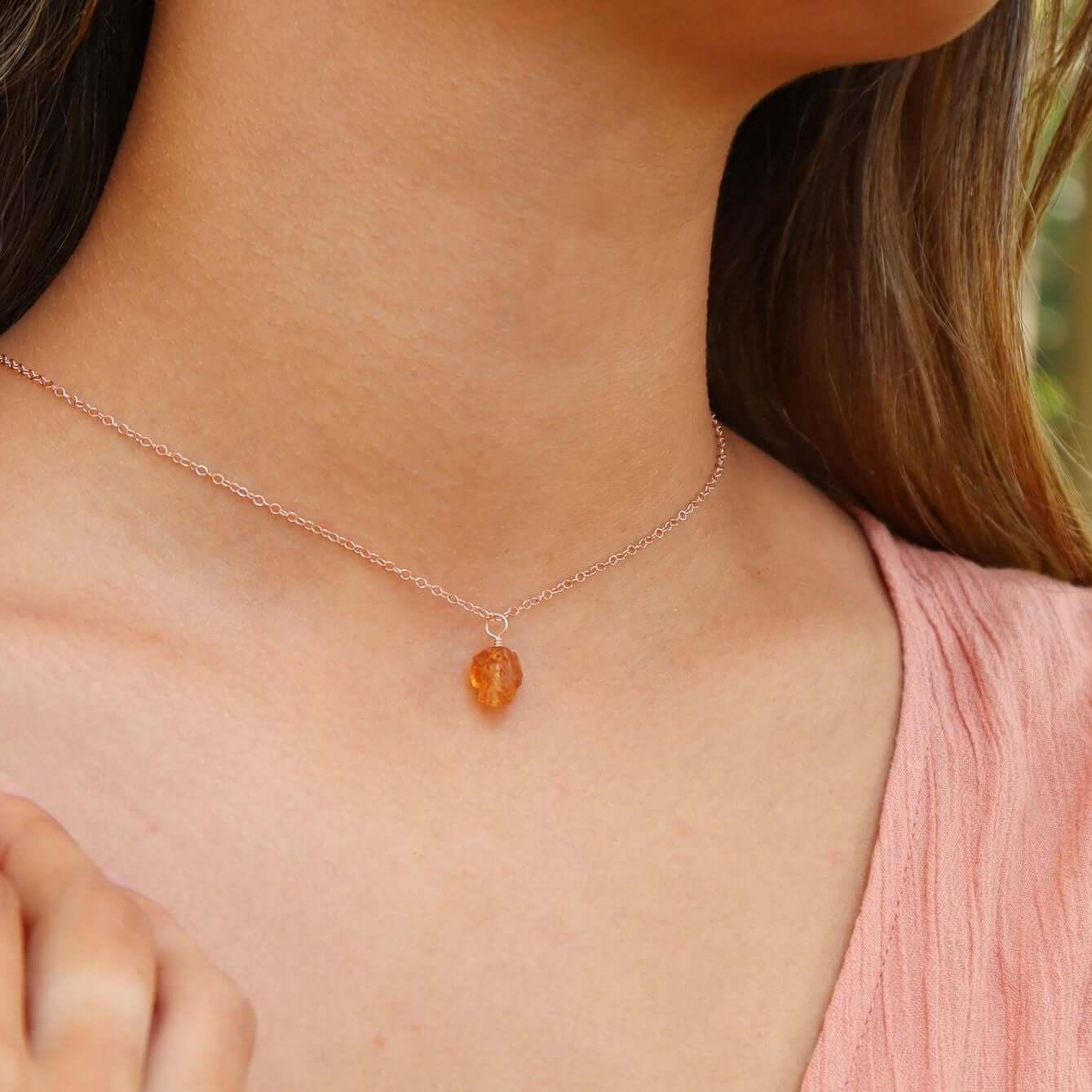 Tiny Rough Citrine Gemstone Pendant Choker - Tiny Rough Citrine Gemstone Pendant Choker - 14k Gold Fill / Cable - Luna Tide Handmade Crystal Jewellery