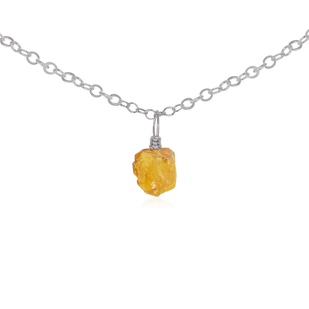 Tiny Rough Citrine Gemstone Pendant Choker - Tiny Rough Citrine Gemstone Pendant Choker - Stainless Steel / Cable - Luna Tide Handmade Crystal Jewellery