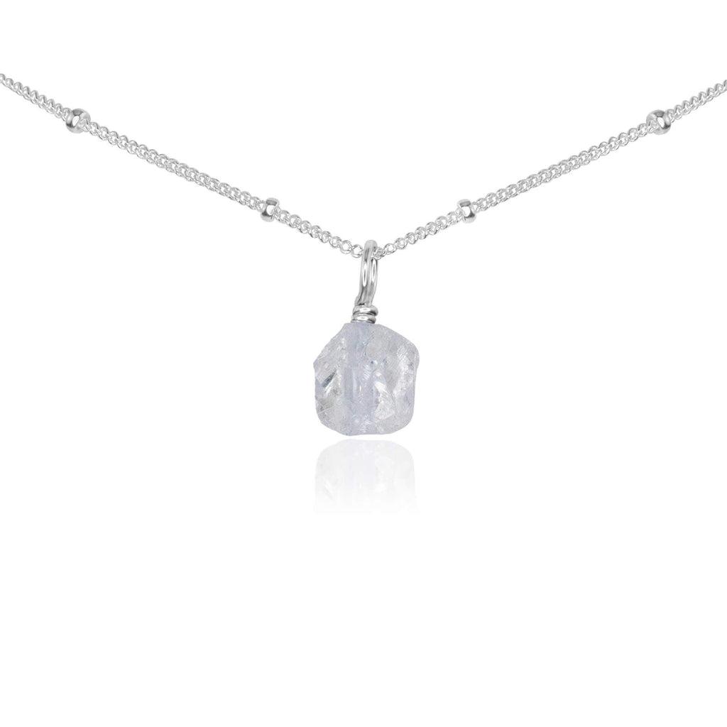 Tiny Rough Crystal Quartz Gemstone Pendant Choker - Tiny Rough Crystal Quartz Gemstone Pendant Choker - Sterling Silver / Satellite - Luna Tide Handmade Crystal Jewellery