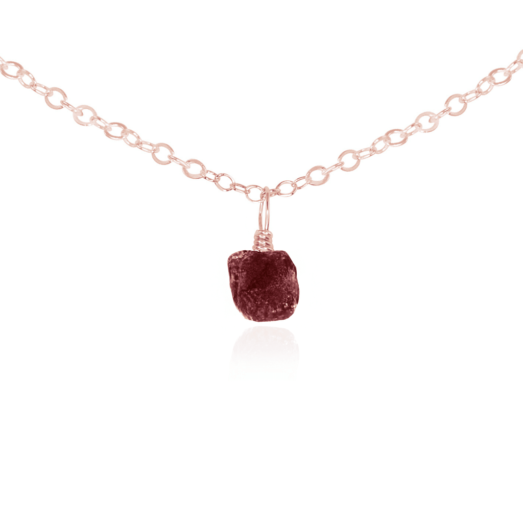 Tiny Rough Earth Red Ruby Gemstone Pendant Choker - Tiny Rough Earth Red Ruby Gemstone Pendant Choker - 14k Rose Gold Fill / Cable - Luna Tide Handmade Crystal Jewellery