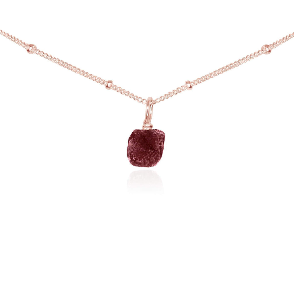 Tiny Rough Earth Red Ruby Gemstone Pendant Choker - Tiny Rough Earth Red Ruby Gemstone Pendant Choker - 14k Rose Gold Fill / Satellite - Luna Tide Handmade Crystal Jewellery