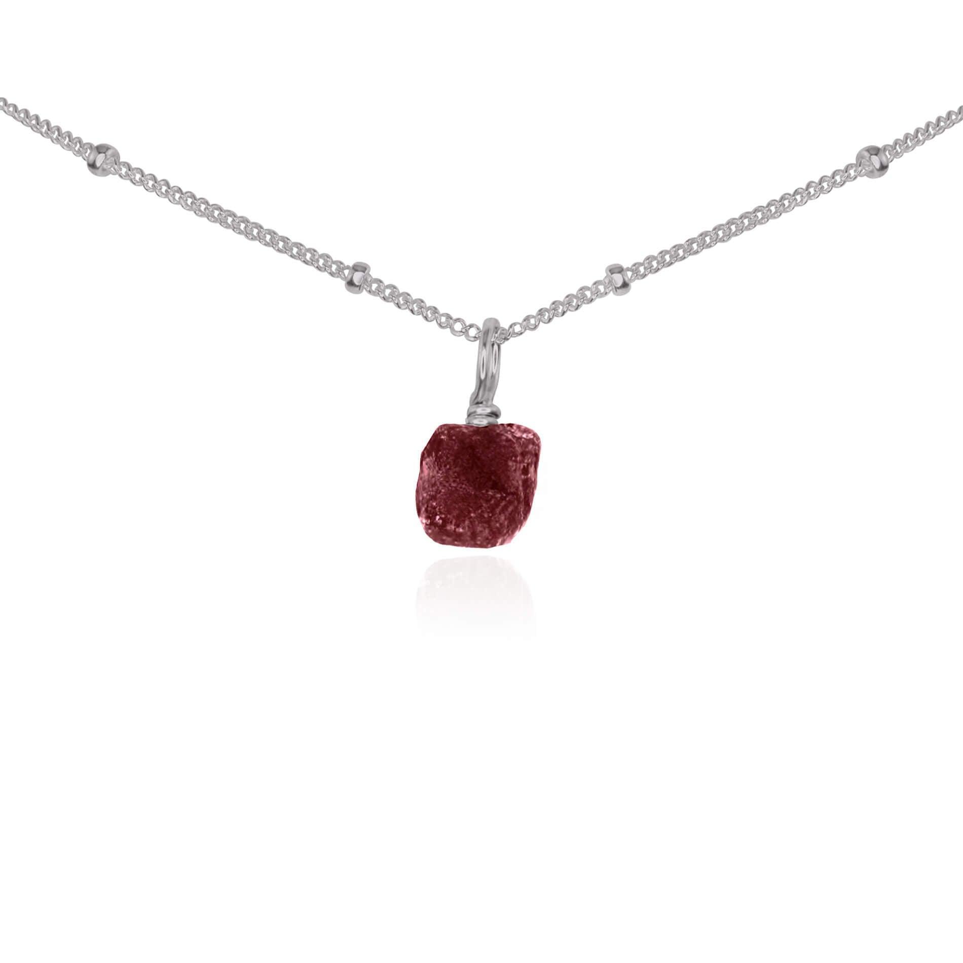 Tiny Rough Earth Red Ruby Gemstone Pendant Choker - Tiny Rough Earth Red Ruby Gemstone Pendant Choker - Stainless Steel / Satellite - Luna Tide Handmade Crystal Jewellery