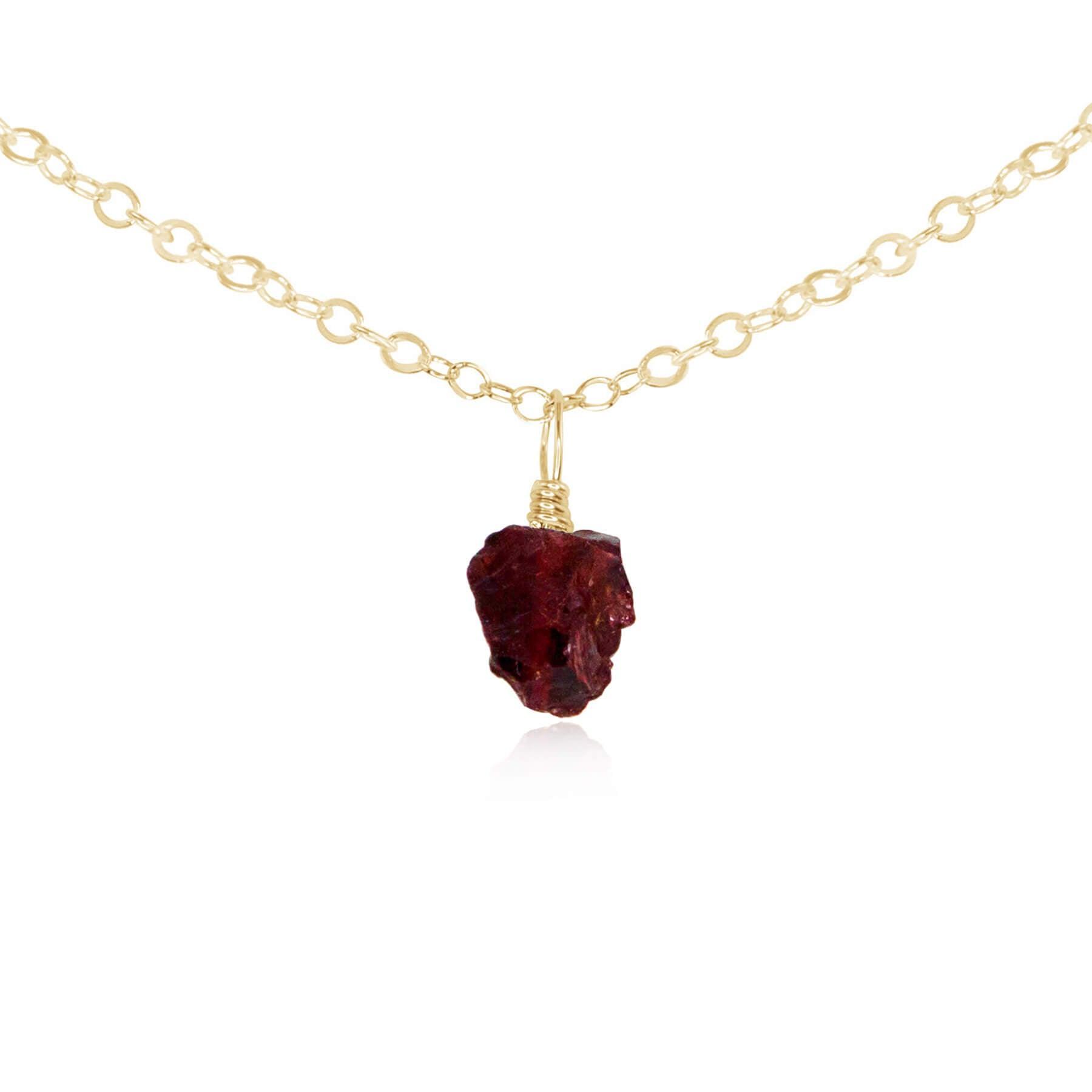 Tiny Rough Garnet Gemstone Pendant Choker - Tiny Rough Garnet Gemstone Pendant Choker - 14k Gold Fill / Cable - Luna Tide Handmade Crystal Jewellery