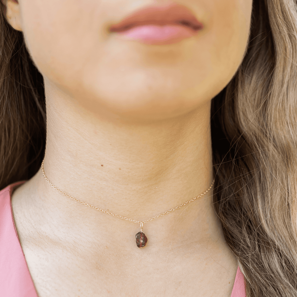 Tiny Rough Garnet Gemstone Pendant Choker - Tiny Rough Garnet Gemstone Pendant Choker - Sterling Silver / Cable - Luna Tide Handmade Crystal Jewellery