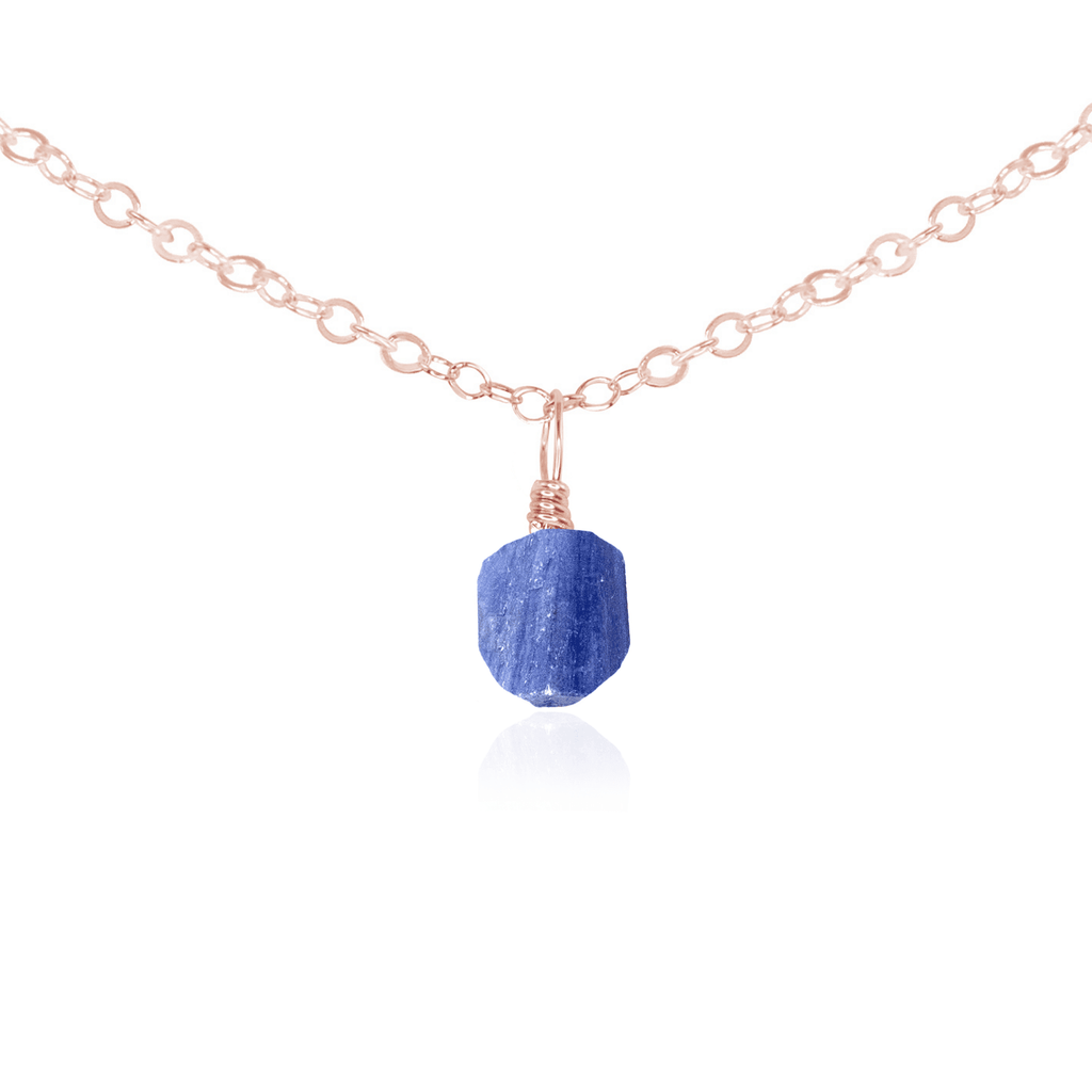 Tiny Rough Kyanite Gemstone Pendant Choker - Tiny Rough Kyanite Gemstone Pendant Choker - 14k Rose Gold Fill / Cable - Luna Tide Handmade Crystal Jewellery
