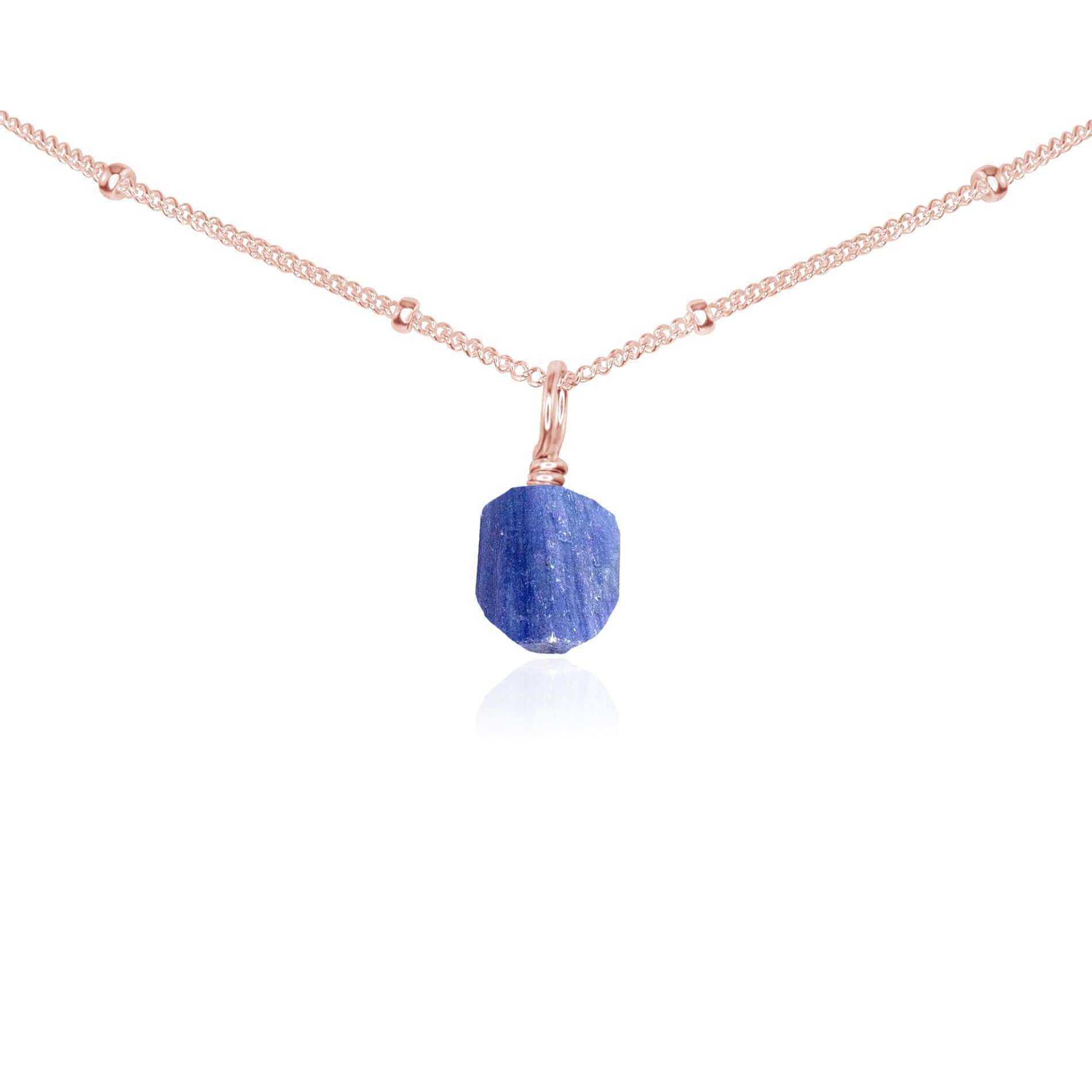 Tiny Rough Kyanite Gemstone Pendant Choker - Tiny Rough Kyanite Gemstone Pendant Choker - 14k Rose Gold Fill / Satellite - Luna Tide Handmade Crystal Jewellery