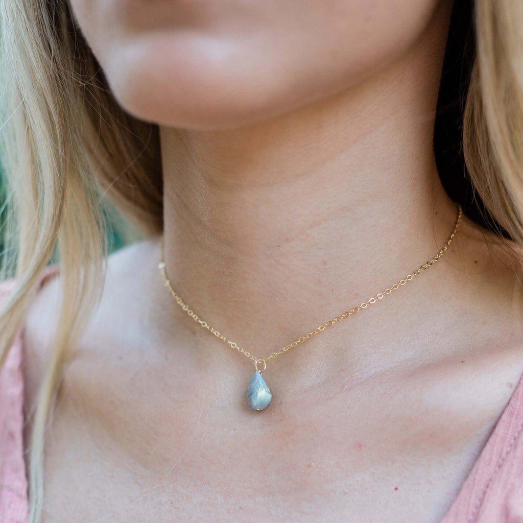 Tiny Rough Labradorite Gemstone Pendant Choker - Tiny Rough Labradorite Gemstone Pendant Choker - 14k Gold Fill / Cable - Luna Tide Handmade Crystal Jewellery