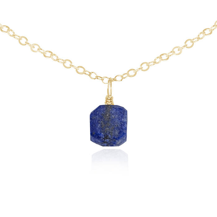 Tiny Rough Lapis Lazuli Gemstone Pendant Choker - Tiny Rough Lapis Lazuli Gemstone Pendant Choker - 14k Gold Fill / Cable - Luna Tide Handmade Crystal Jewellery