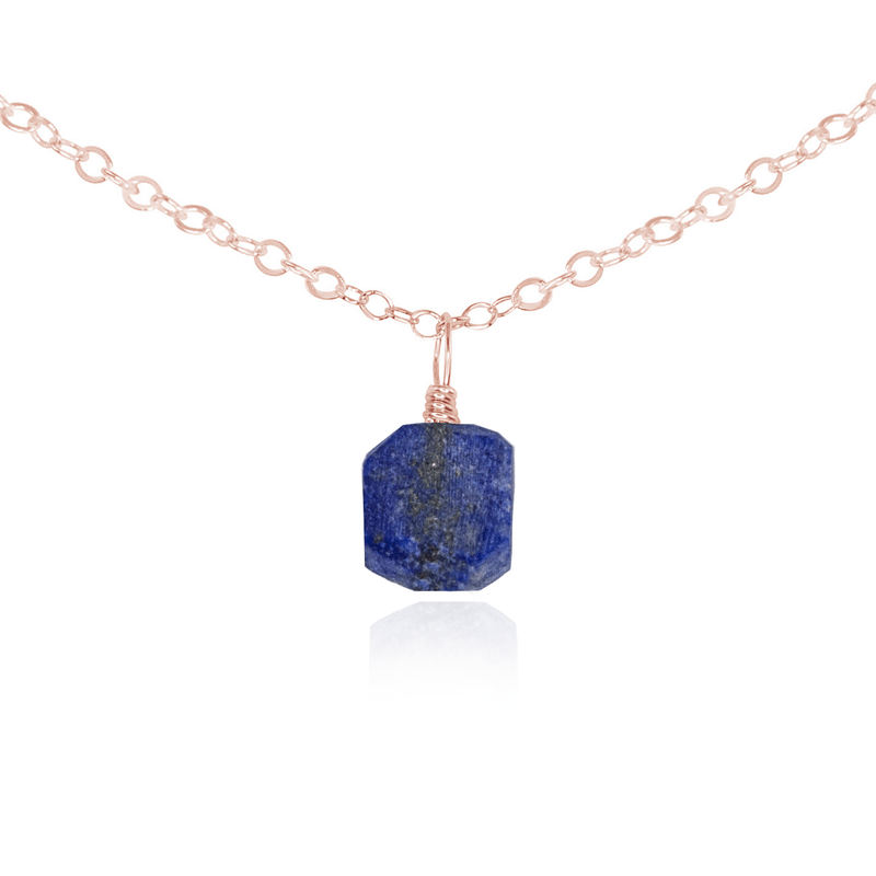 Tiny Rough Lapis Lazuli Gemstone Pendant Choker - Tiny Rough Lapis Lazuli Gemstone Pendant Choker - 14k Rose Gold Fill / Cable - Luna Tide Handmade Crystal Jewellery