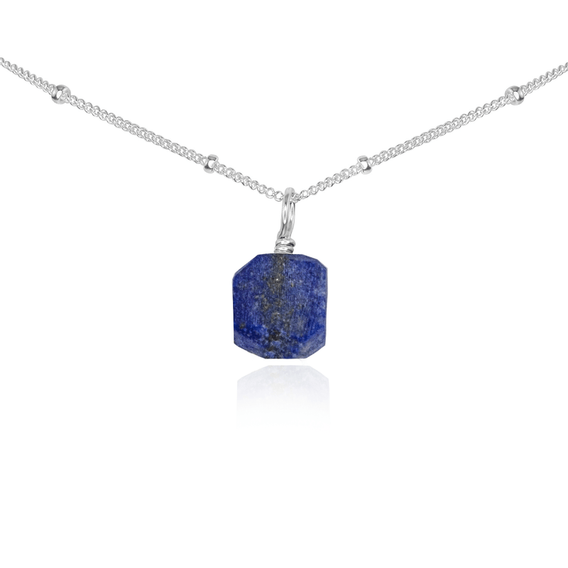 Tiny Rough Lapis Lazuli Gemstone Pendant Choker - Tiny Rough Lapis Lazuli Gemstone Pendant Choker - Sterling Silver / Satellite - Luna Tide Handmade Crystal Jewellery