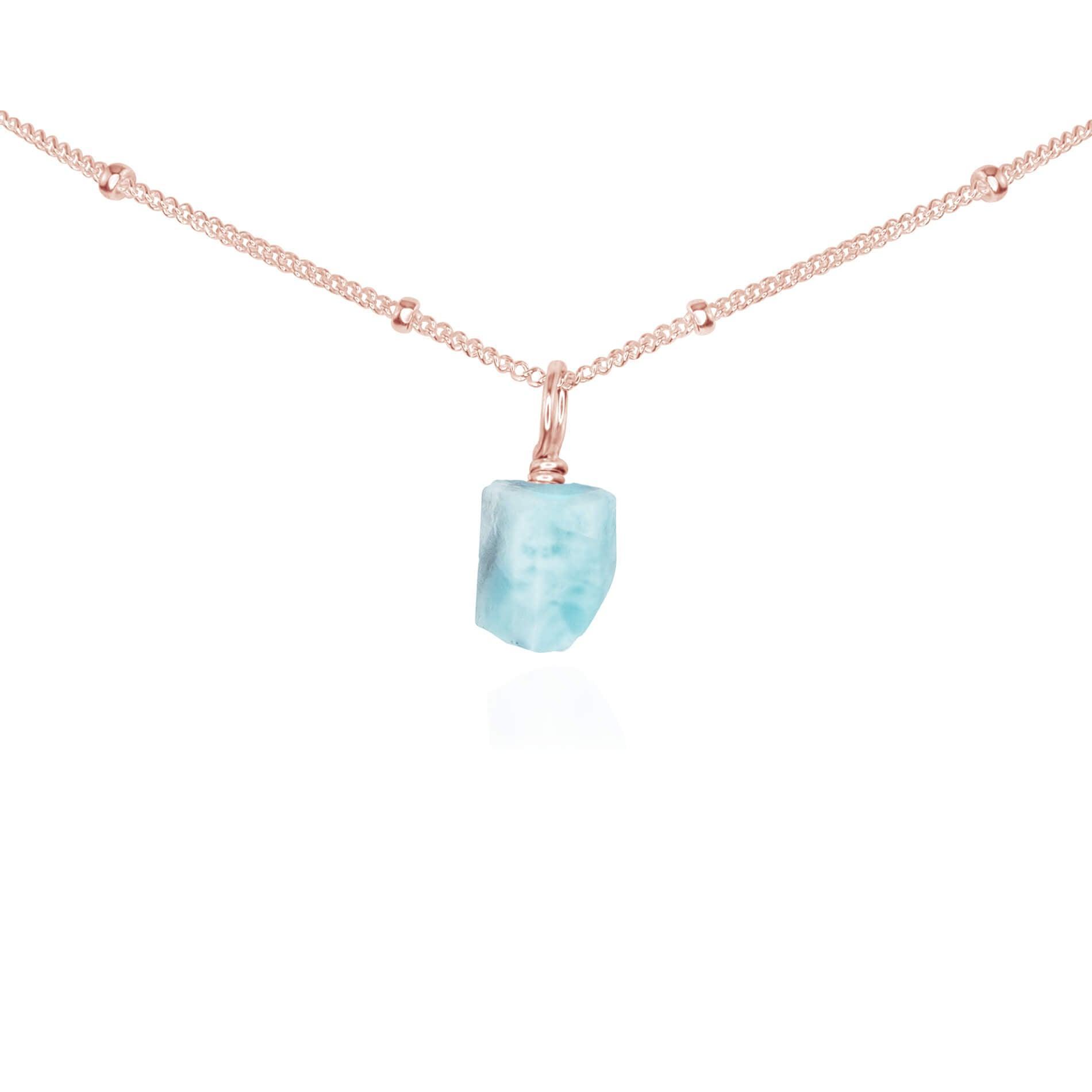 Tiny Rough Larimar Gemstone Pendant Choker - Tiny Rough Larimar Gemstone Pendant Choker - 14k Rose Gold Fill / Satellite - Luna Tide Handmade Crystal Jewellery