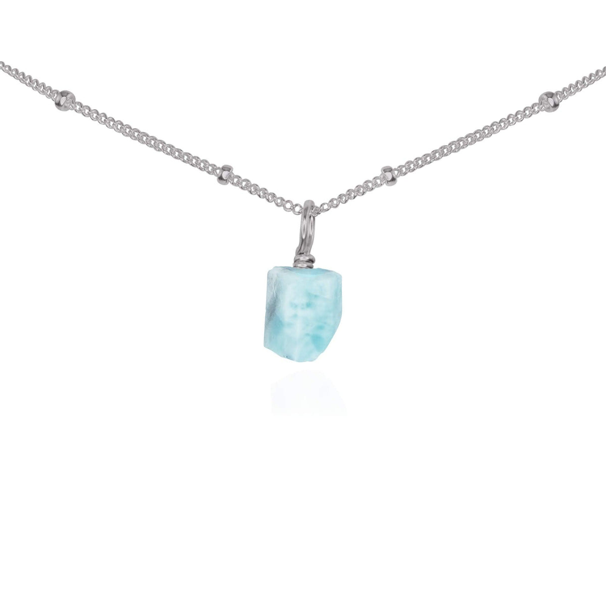 Tiny Rough Larimar Gemstone Pendant Choker - Tiny Rough Larimar Gemstone Pendant Choker - Stainless Steel / Satellite - Luna Tide Handmade Crystal Jewellery