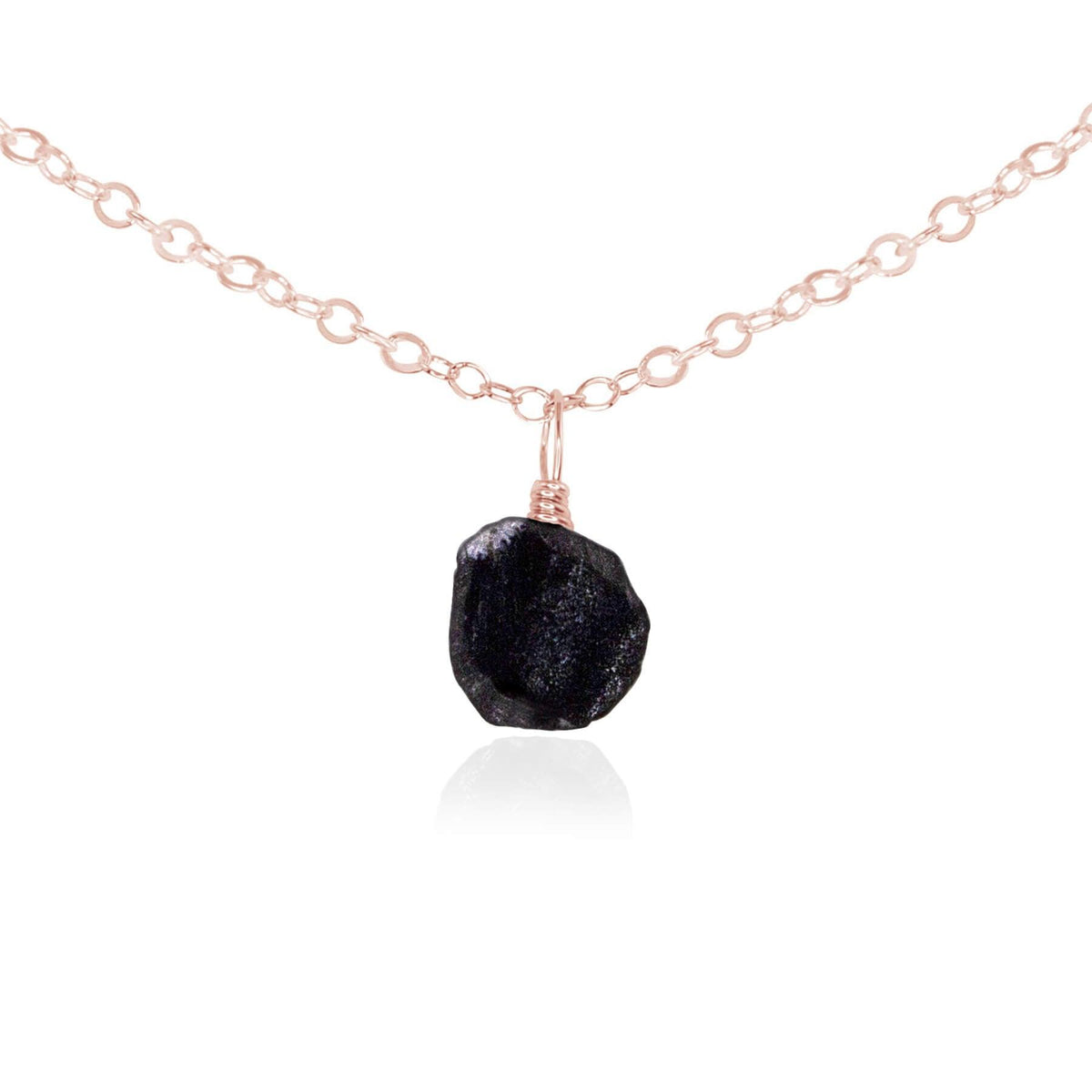 Tiny Rough Obsidian Gemstone Pendant Choker - Tiny Rough Obsidian Gemstone Pendant Choker - 14k Rose Gold Fill / Cable - Luna Tide Handmade Crystal Jewellery