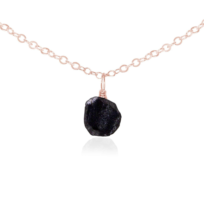 Tiny Rough Obsidian Gemstone Pendant Choker - Tiny Rough Obsidian Gemstone Pendant Choker - 14k Rose Gold Fill / Cable - Luna Tide Handmade Crystal Jewellery