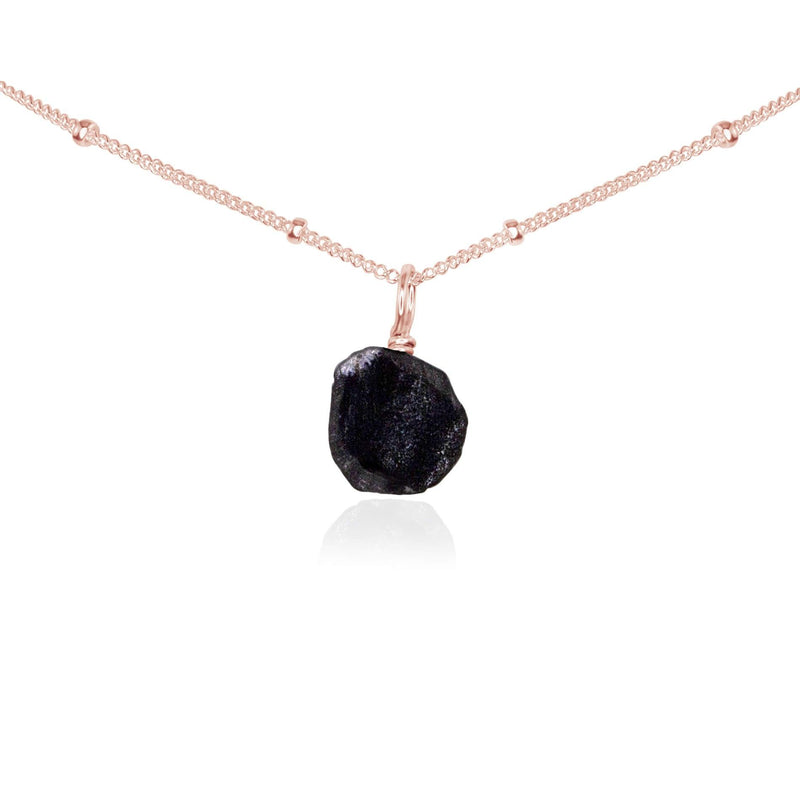 Tiny Rough Obsidian Gemstone Pendant Choker - Tiny Rough Obsidian Gemstone Pendant Choker - 14k Rose Gold Fill / Satellite - Luna Tide Handmade Crystal Jewellery