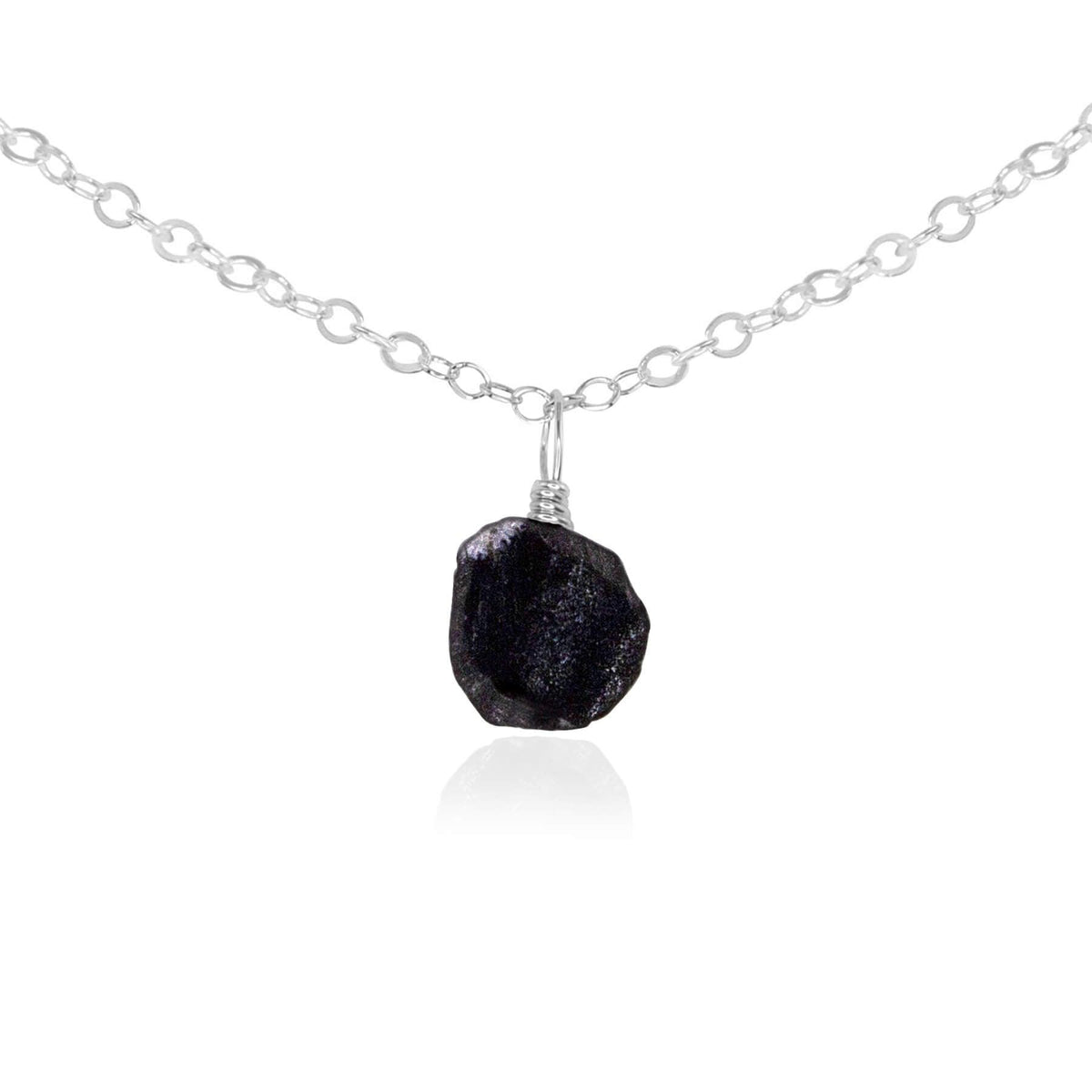 Tiny Rough Obsidian Gemstone Pendant Choker - Tiny Rough Obsidian Gemstone Pendant Choker - Sterling Silver / Cable - Luna Tide Handmade Crystal Jewellery