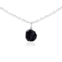 Tiny Rough Obsidian Gemstone Pendant Choker - Tiny Rough Obsidian Gemstone Pendant Choker - Sterling Silver / Cable - Luna Tide Handmade Crystal Jewellery