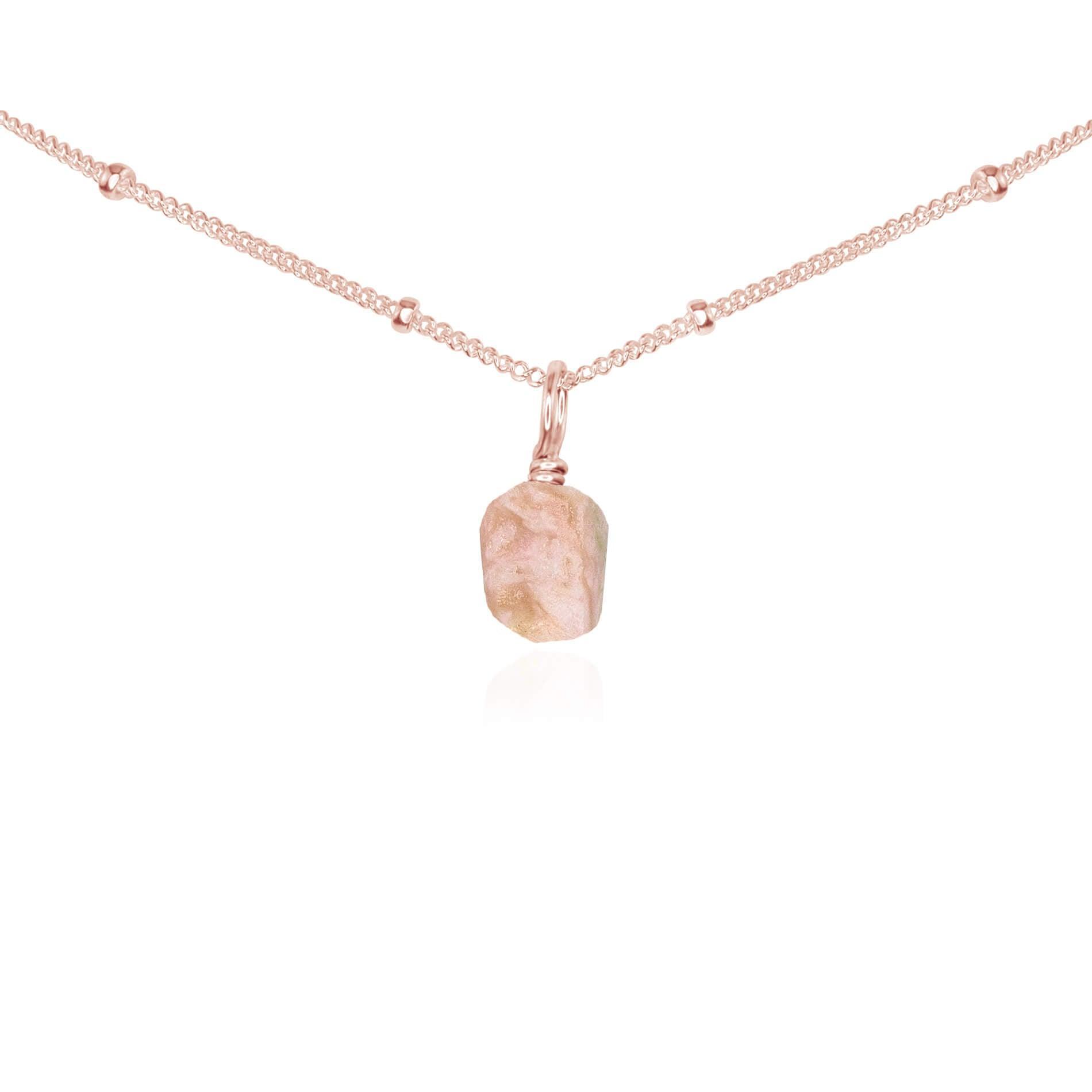 Tiny Rough Pink Peruvian Opal Gemstone Pendant Choker - Tiny Rough Pink Peruvian Opal Gemstone Pendant Choker - 14k Rose Gold Fill / Satellite - Luna Tide Handmade Crystal Jewellery