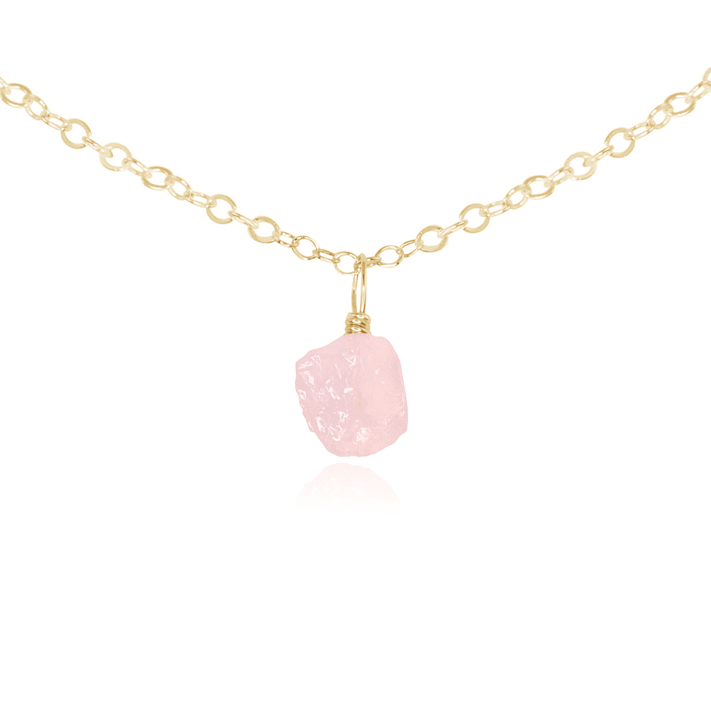 Tiny Rough Rose Quartz Gemstone Pendant Choker - Tiny Rough Rose Quartz Gemstone Pendant Choker - 14k Gold Fill / Cable - Luna Tide Handmade Crystal Jewellery